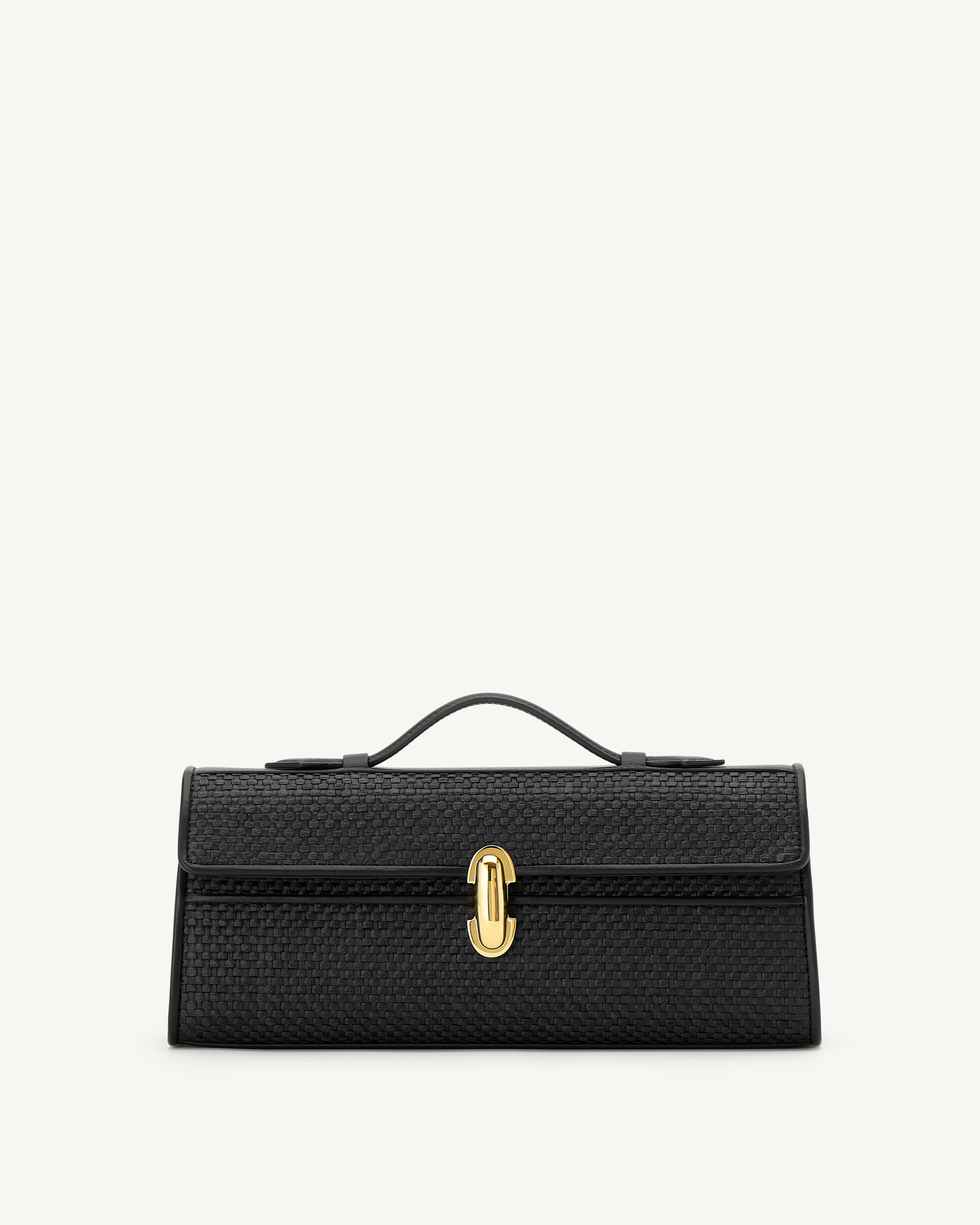 Slim Symmetry Pochette in Black Raffia | Savette