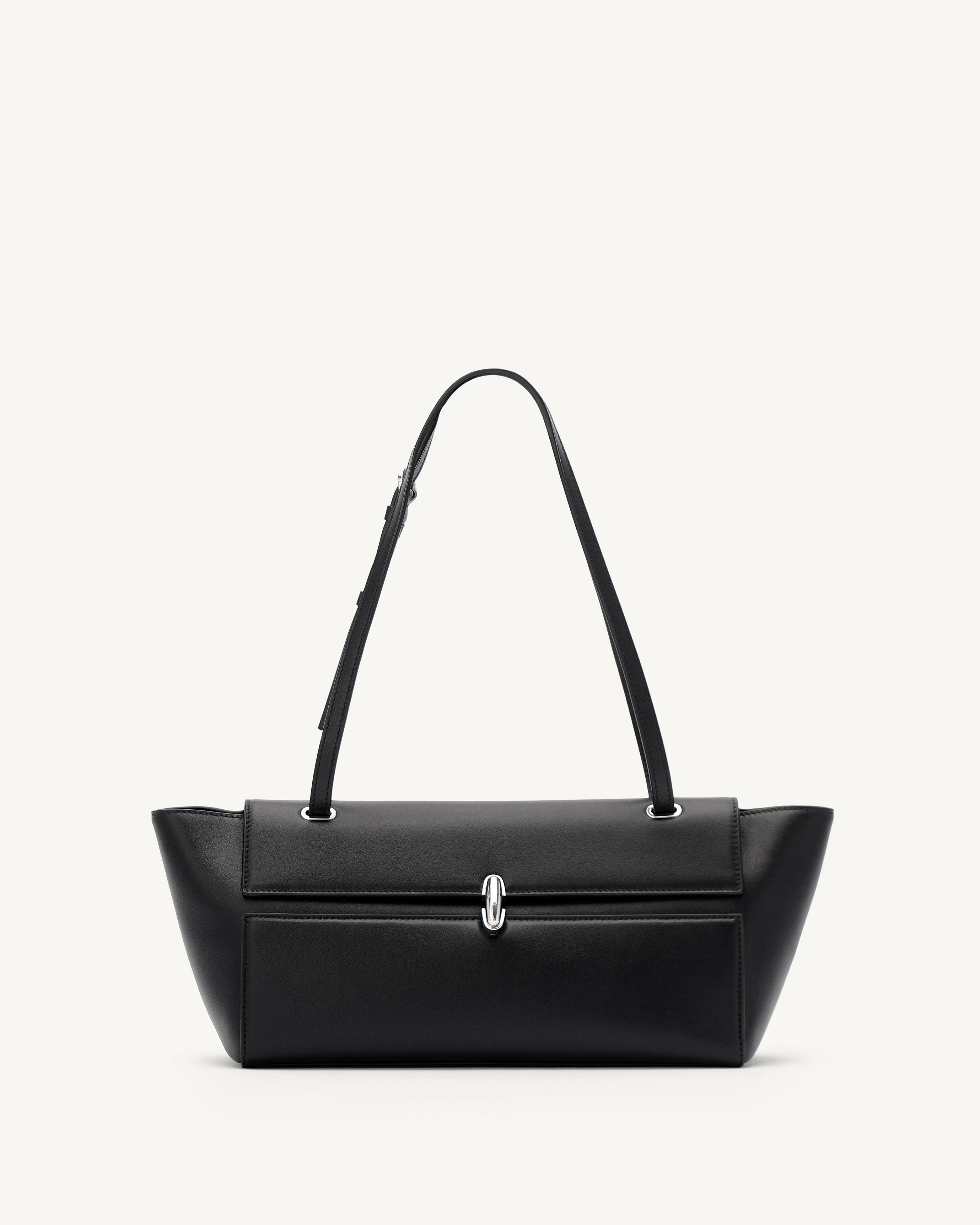 Symmetry Trapeze Shoulder Bag in Black Calfskin | Savette