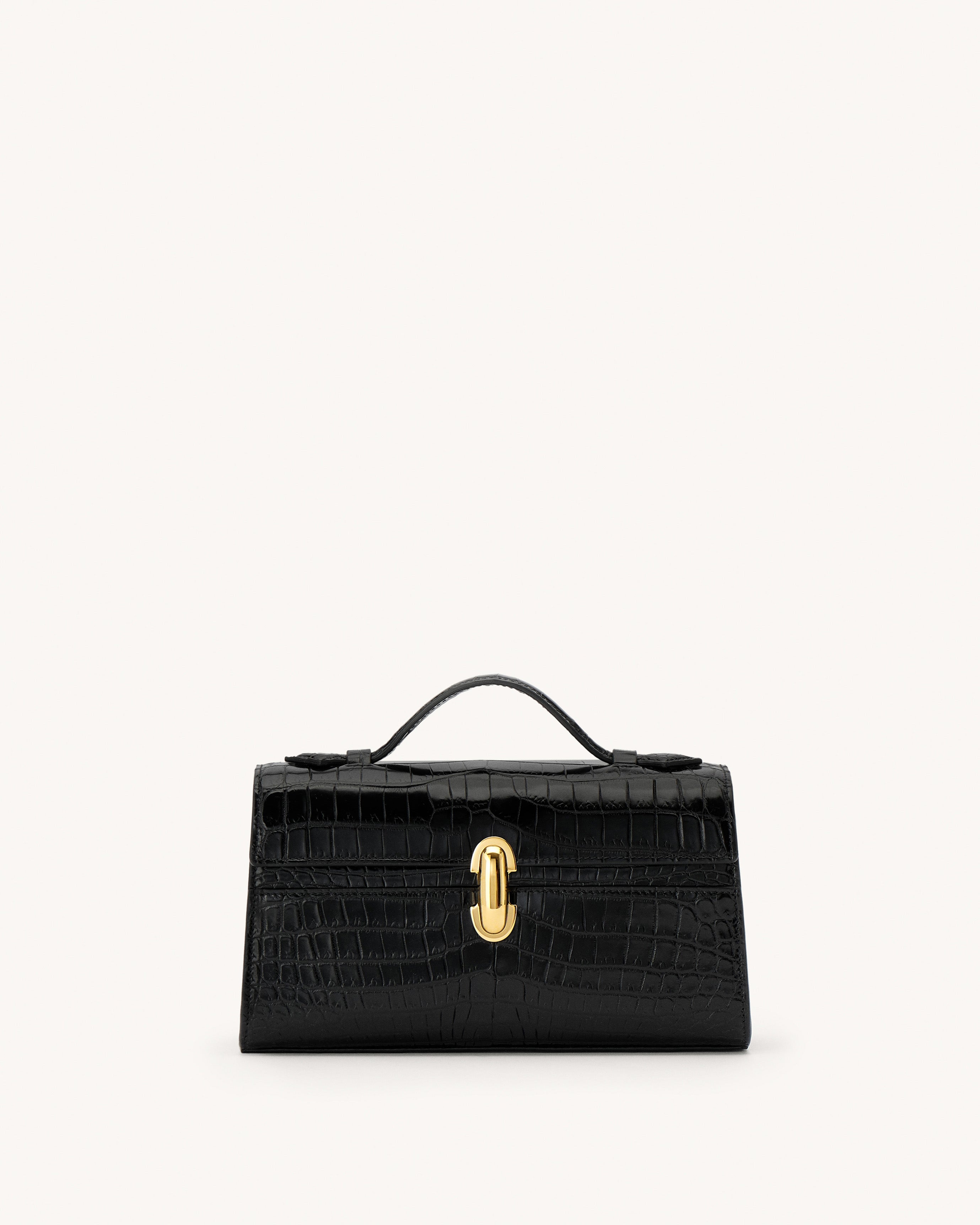 Symmetry Pochette in Black Crocodile | Savette