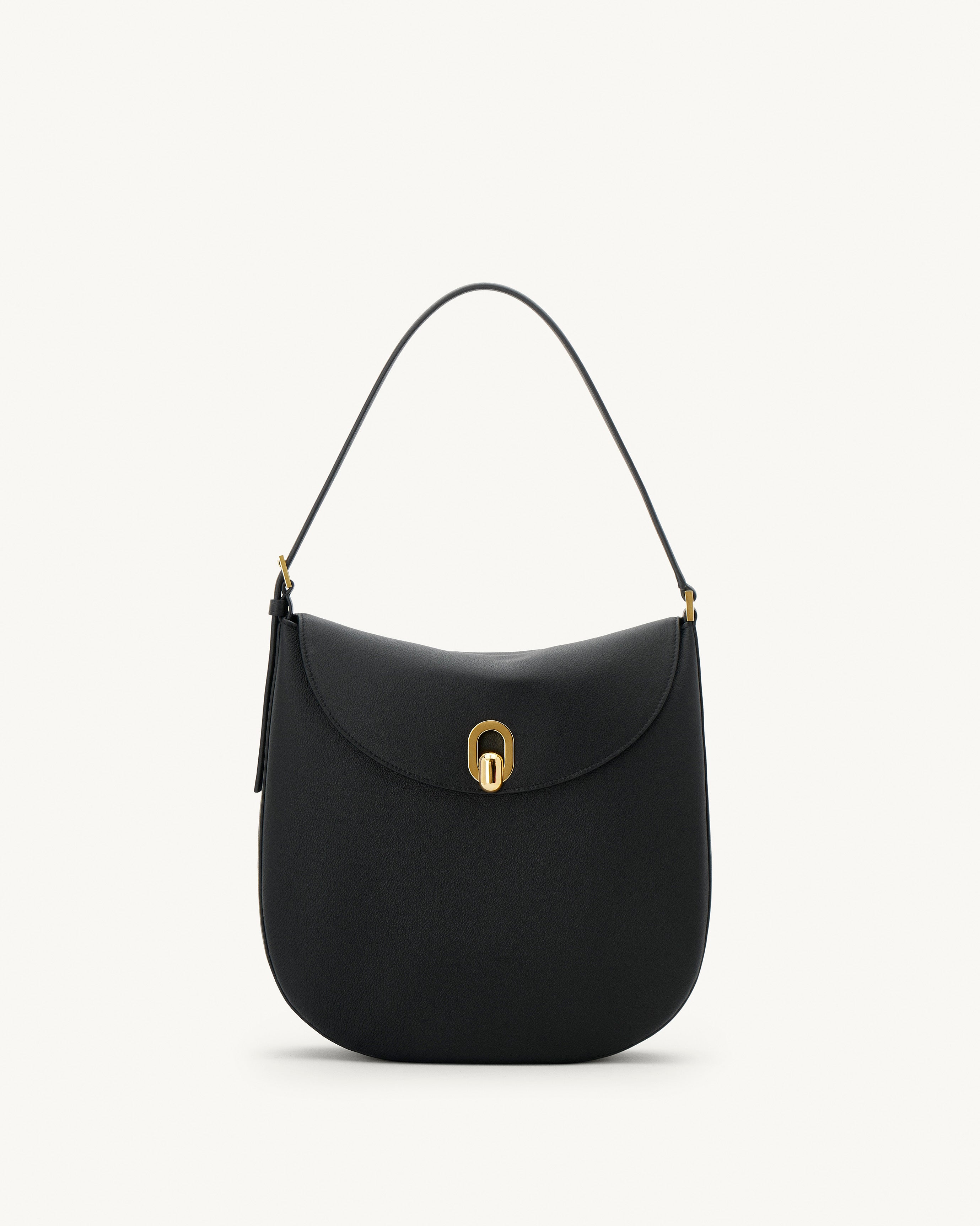 Large Tondo Hobo in Black Milled Leather | Savette