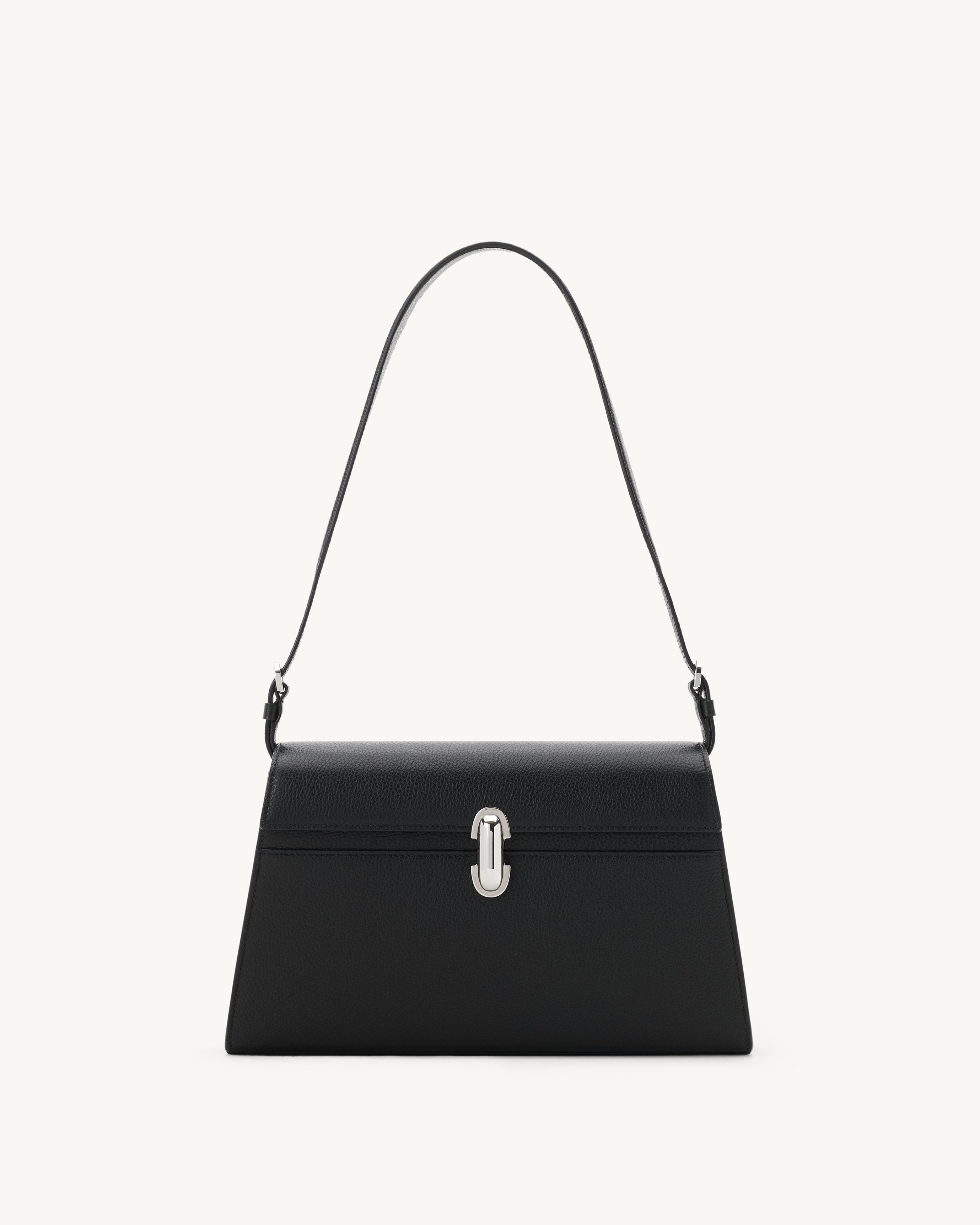 Symmetry Shoulder Bag in Black Grained Leather | Savette