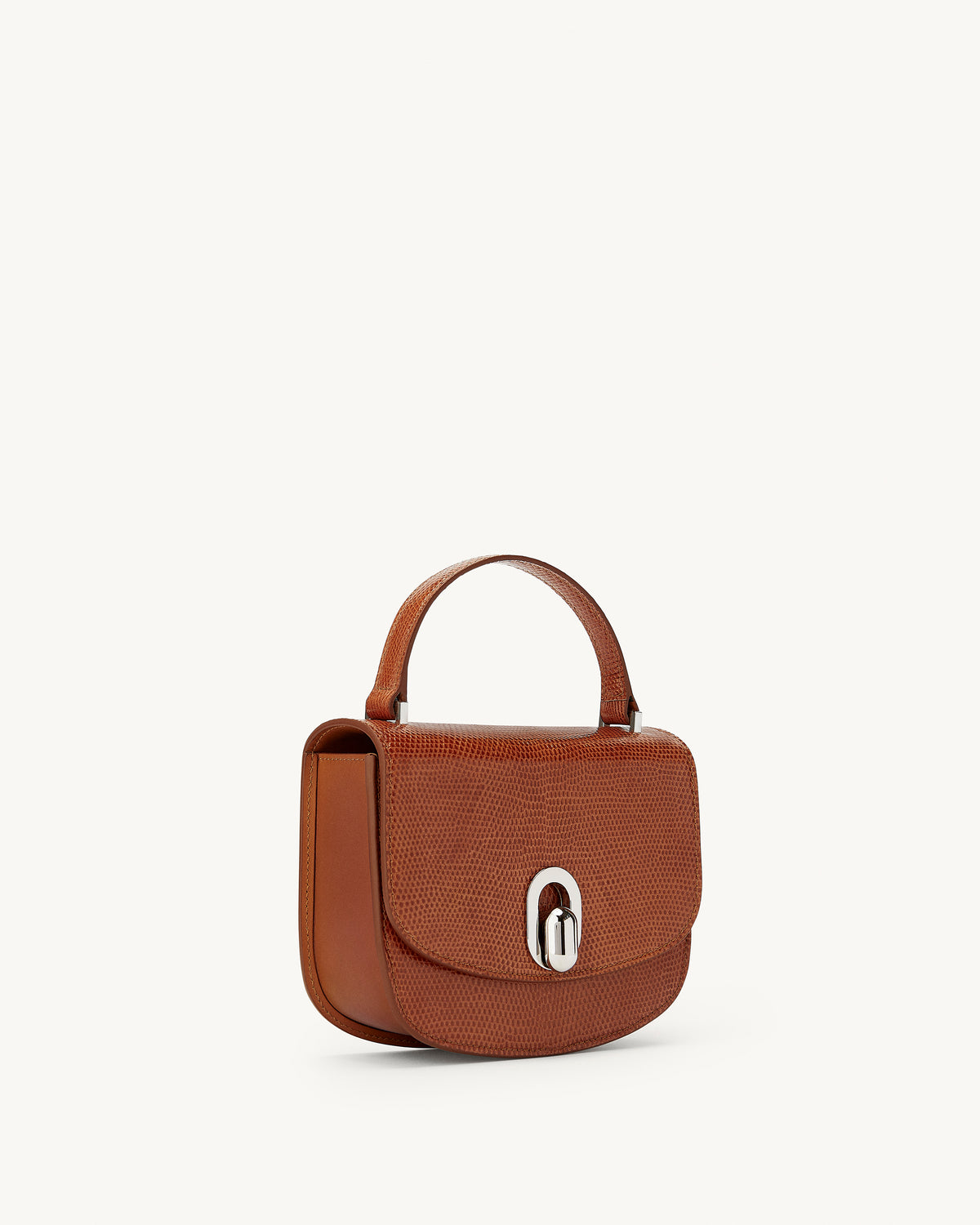 side view of the Mini Tondo handbag in Maple lizard