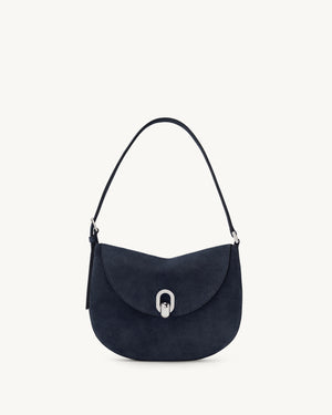 Small Tondo Hobo in Navy Suede