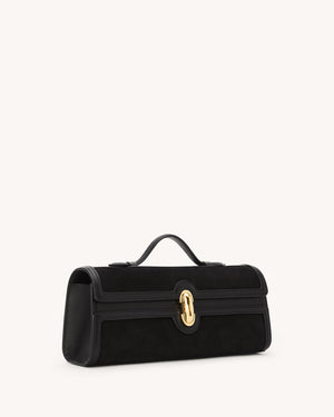 Slim Symmetry Pochette in Black Suede with Black Leather Trim