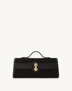 Slim Symmetry Pochette in Black Suede with Black Leather Trim