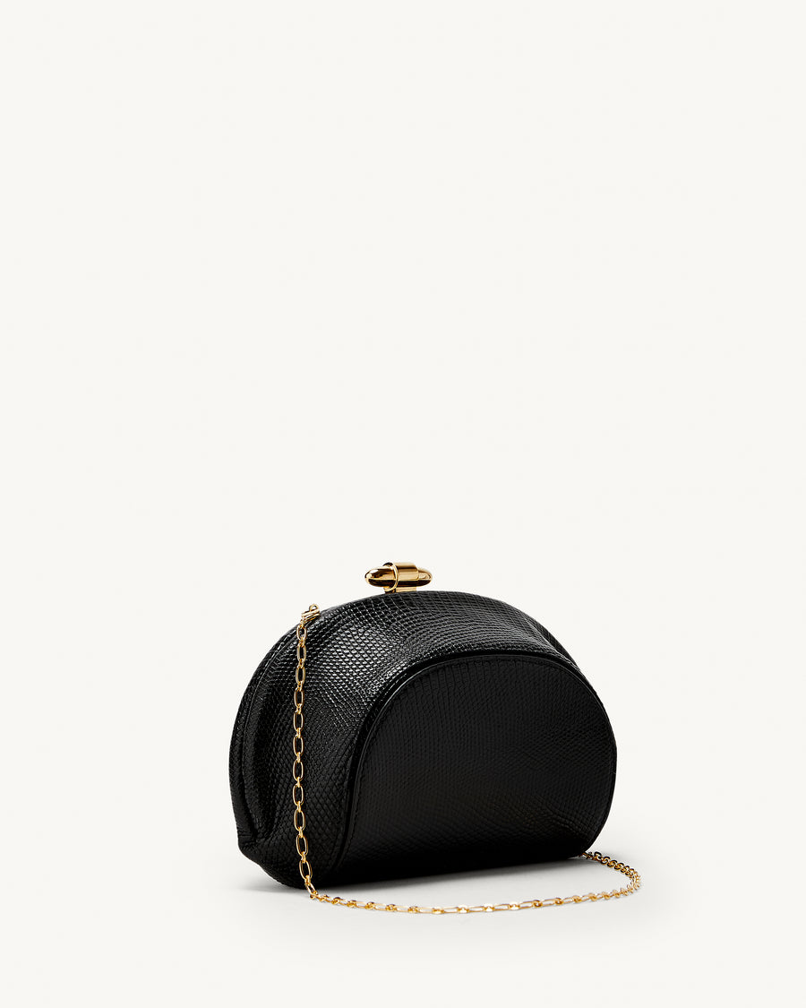 side view of the Sera Clutch in Black lizard