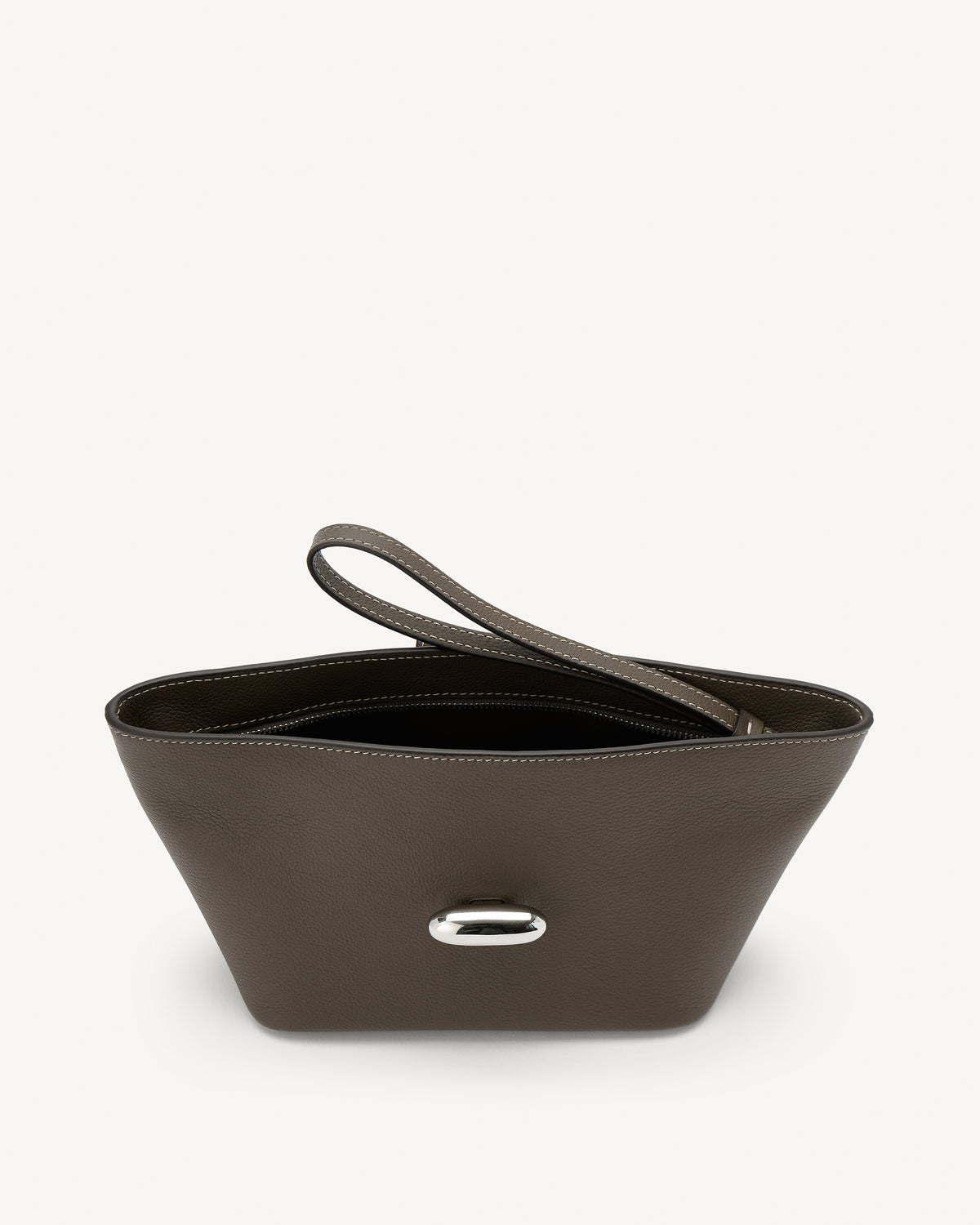 Inside view of mink leather pouch with silver hardware