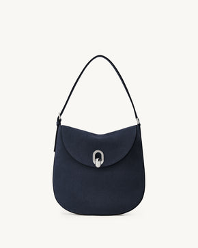 Large Tondo Hobo in Navy Suede