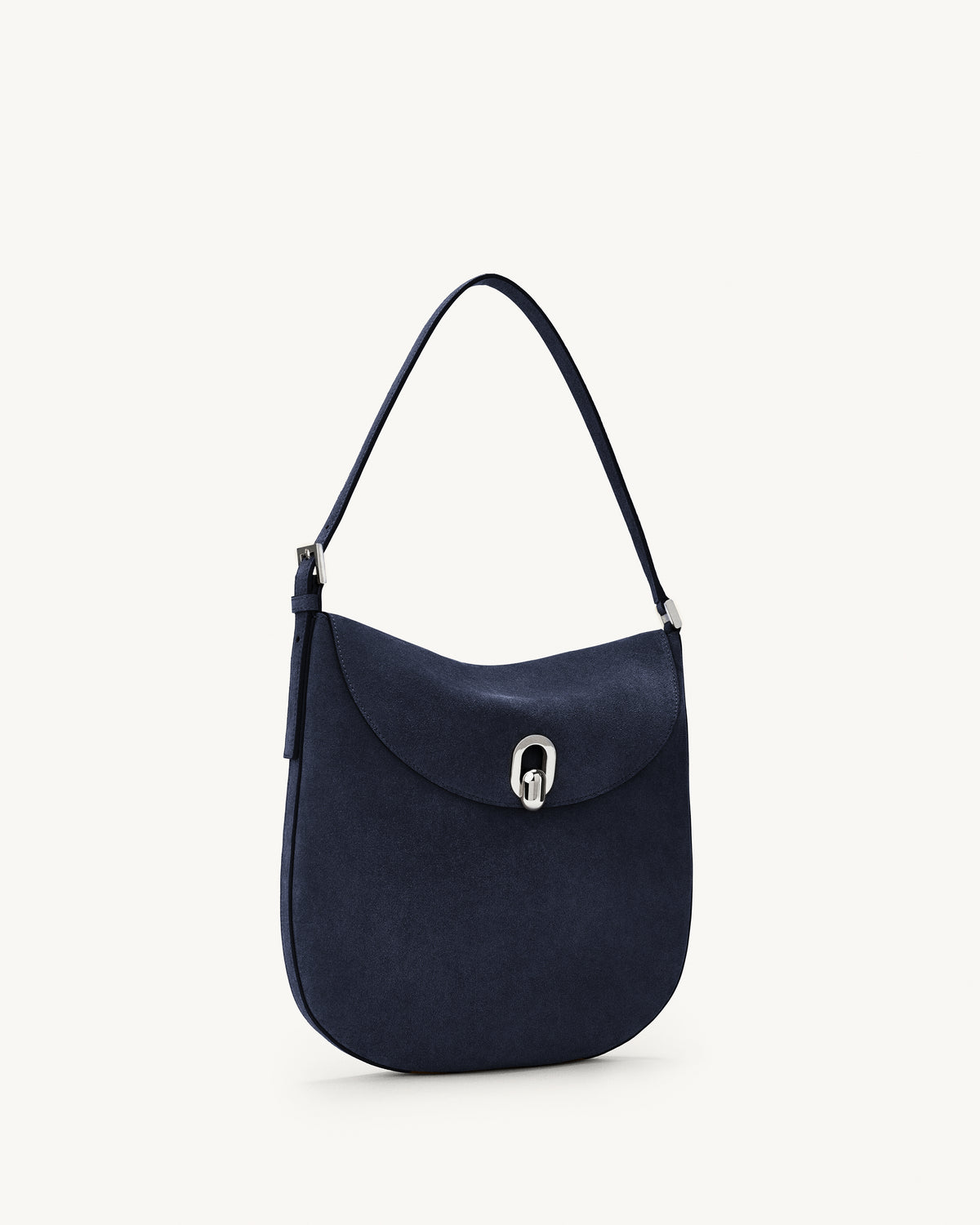 side view of the Large Tondo Hobo bag in Navy suede