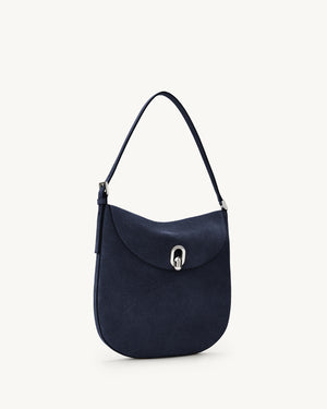 Large Tondo Hobo in Navy Suede