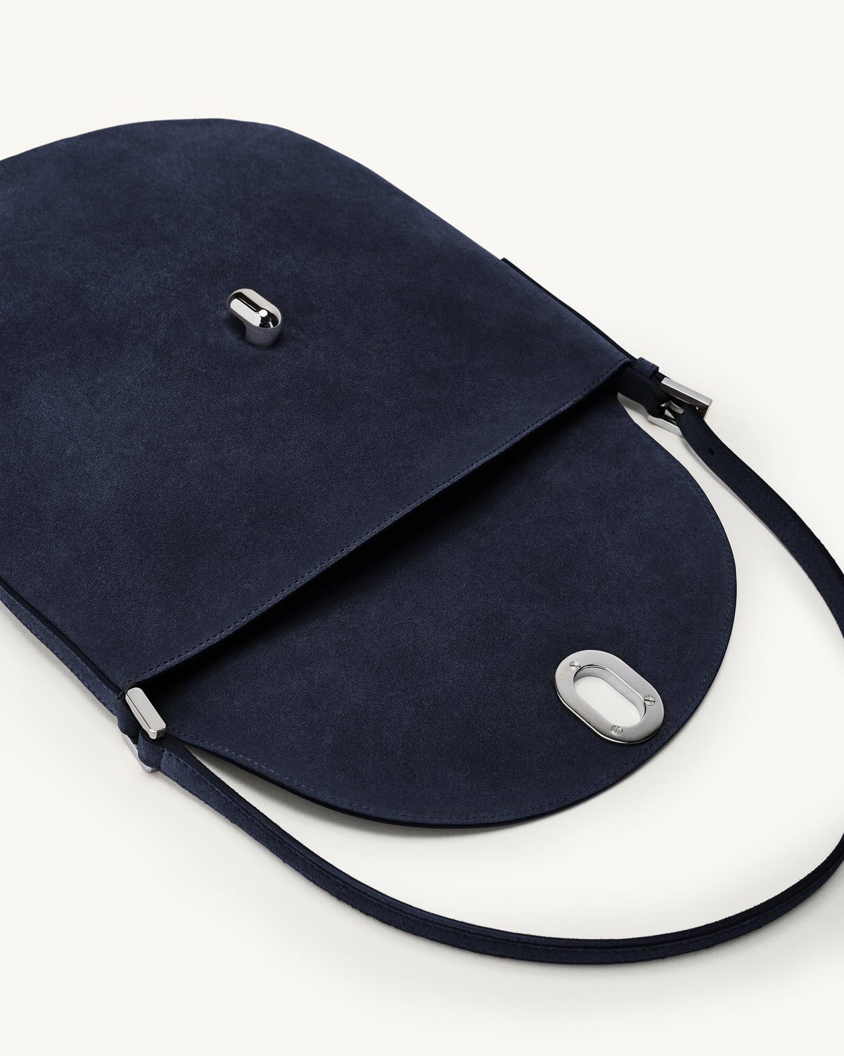 inside view of the Large Tondo Hobo bag in Navy suede
