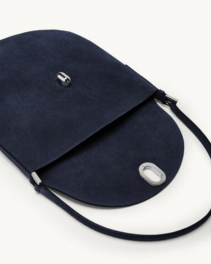 Large Tondo Hobo in Navy Suede