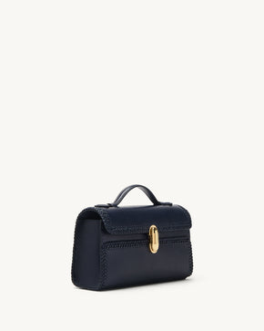 Symmetry Pochette with Woven Edge in Navy Leather