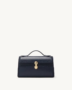 Symmetry Pochette with Woven Edge in Navy Leather