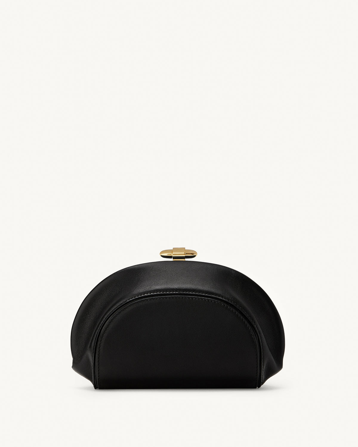 front  view of the Sera Clutch in Black leather