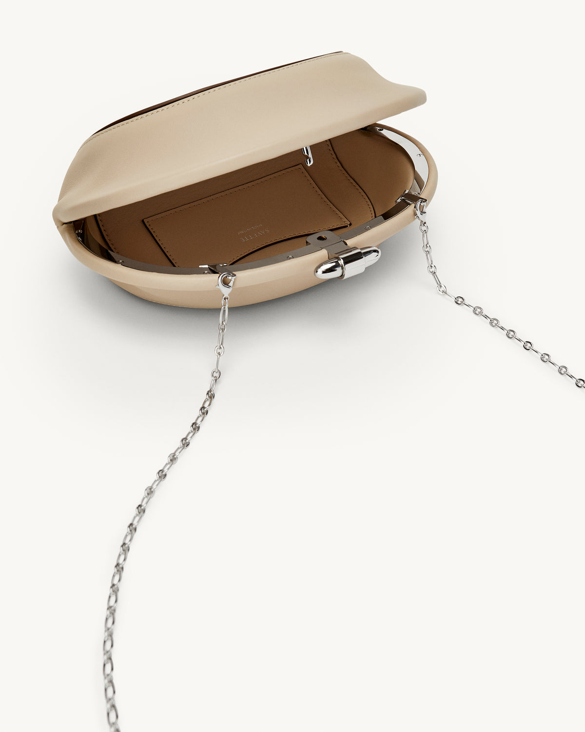 inside  view of the Sera Clutch in Bone  leather 