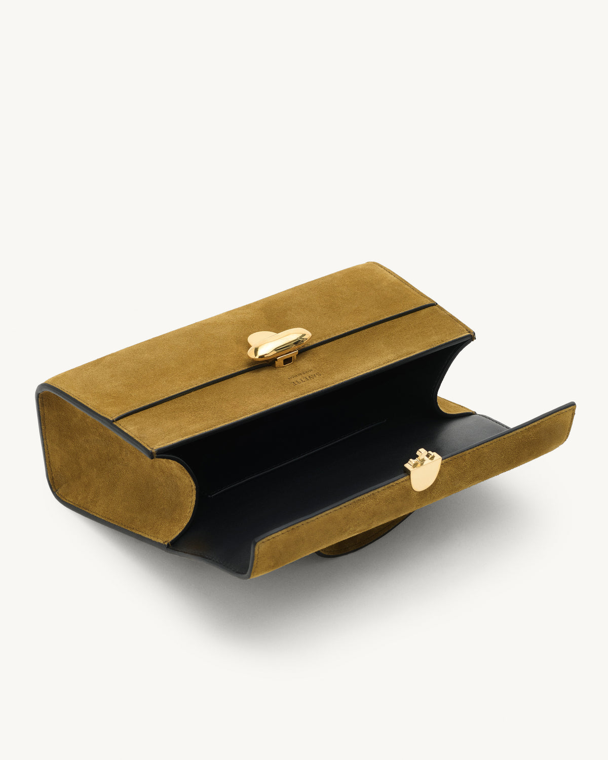 Inside view of the Symmetry Pochette Handbag in Sepia Suede