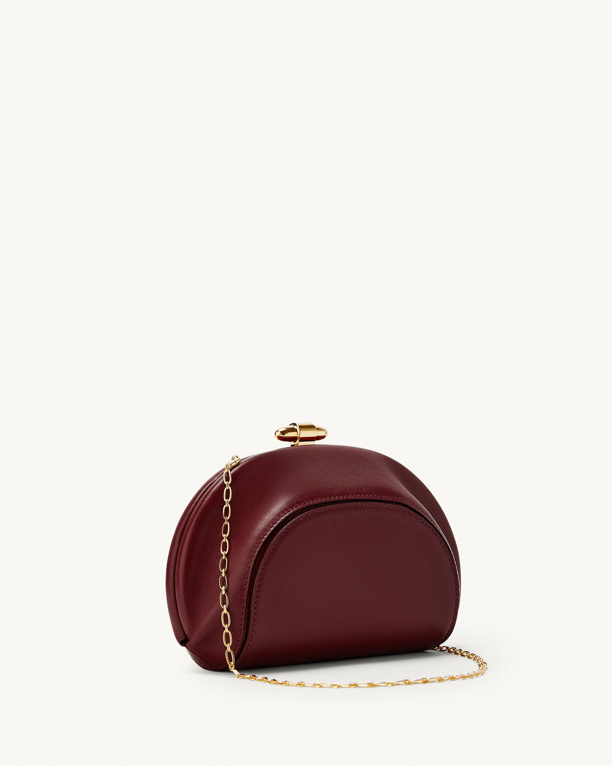 side  view of the Sera Clutch in Wine leather 