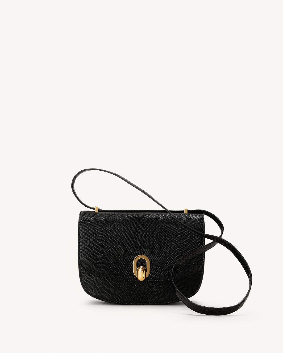 front view of the Tondo 22 handbag in Black lizard