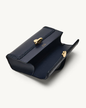 Symmetry Pochette with Woven Edge in Navy Leather