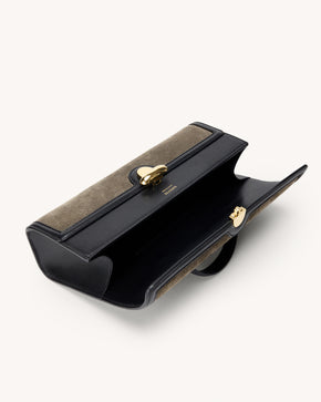 Slim Symmetry Pochette in Mink Suede with Black Leather Trim