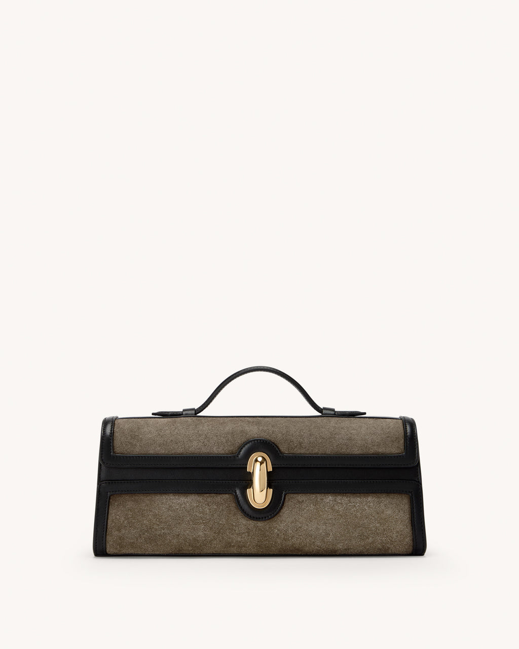 Slim Symmetry Pochette in Mink Suede with Black Leather Trim