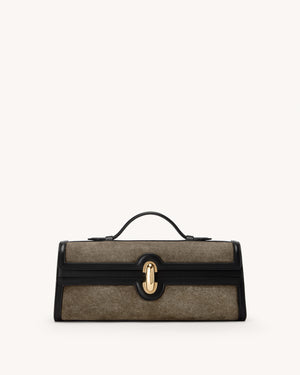 Slim Symmetry Pochette in Mink Suede with Black Leather Trim