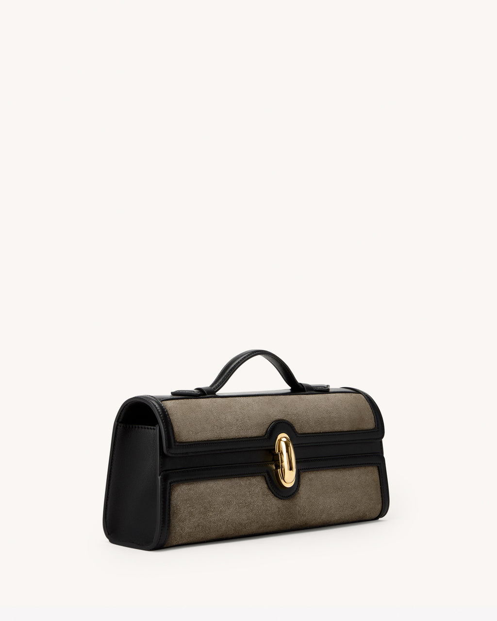 Slim Symmetry Pochette in Mink Suede with Black Leather Trim