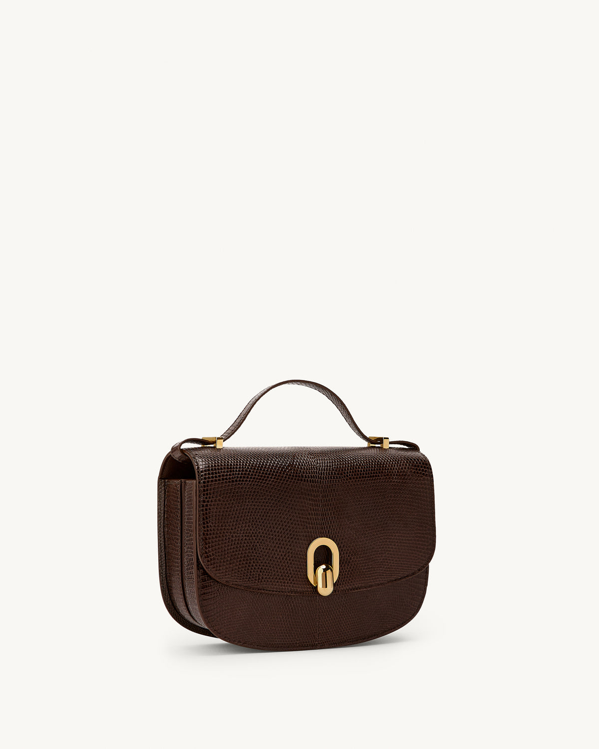 side view of the Tondo 22 handbag in Coffee lizard