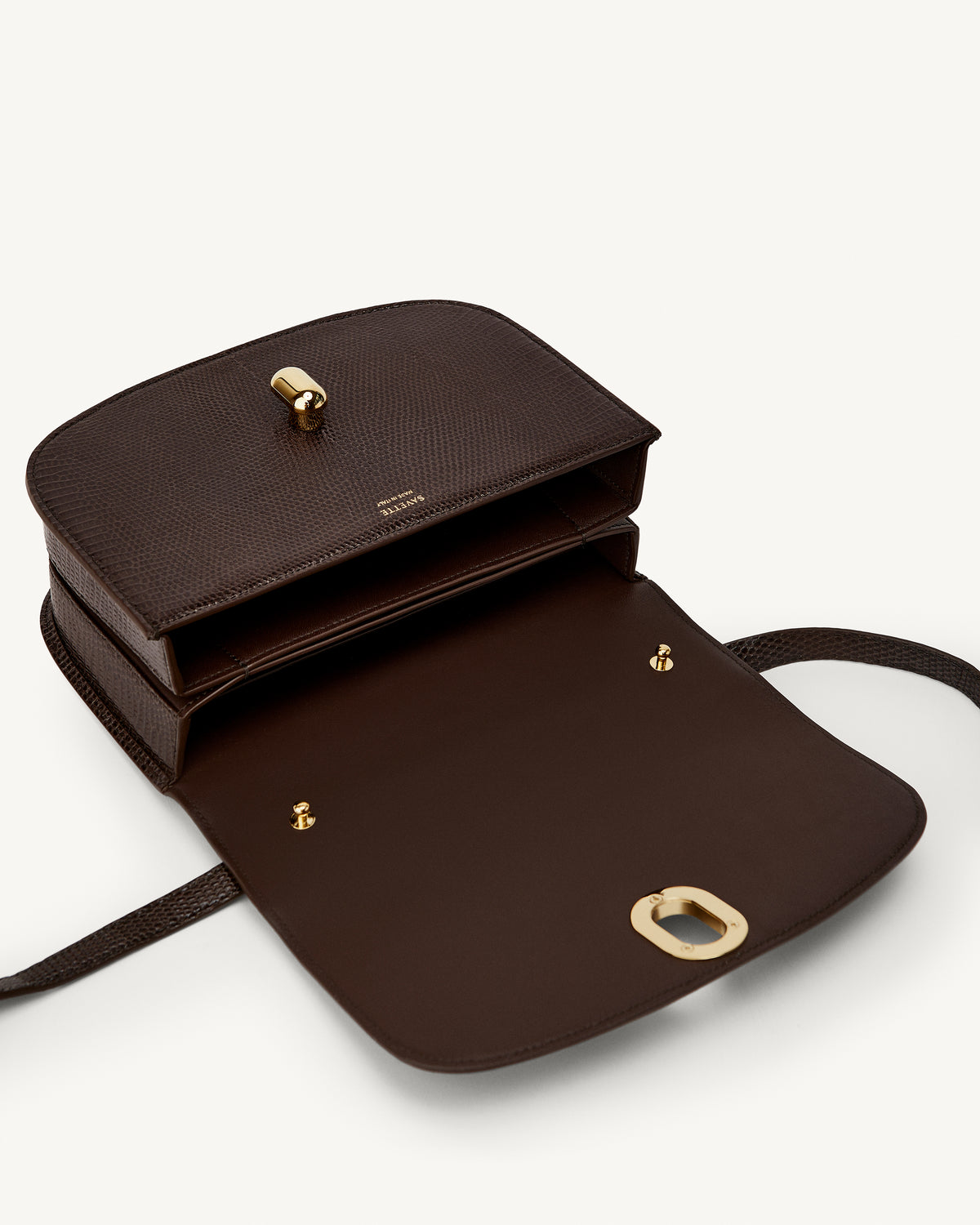 inside view of the Tondo 22 handbag in Coffee lizard