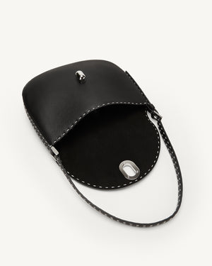 Small Tondo Hobo with Hand Stitch in Black