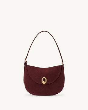 Small Tondo Hobo in Wine Suede