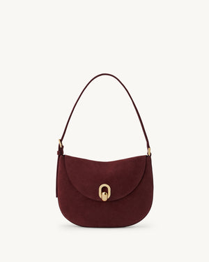 Small Tondo Hobo in Wine Suede