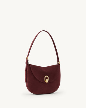 Small Tondo Hobo in Wine Suede