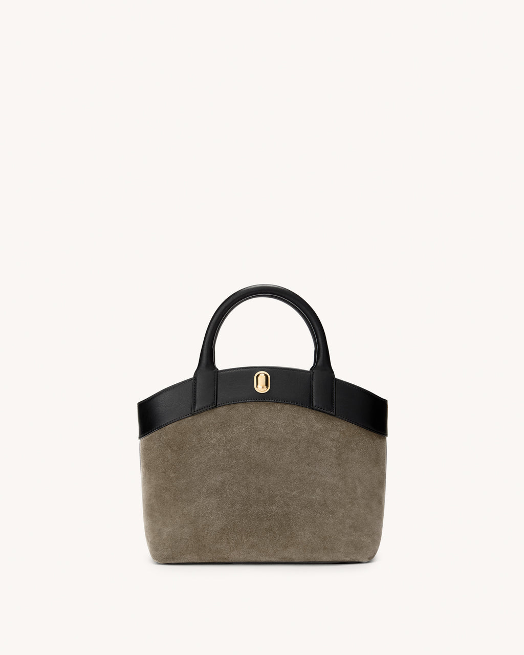 Small Tondo Tote in Mink Suede with Black Leather Trim