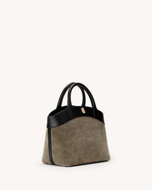 Small Tondo Tote in Mink Suede with Black Leather Trim