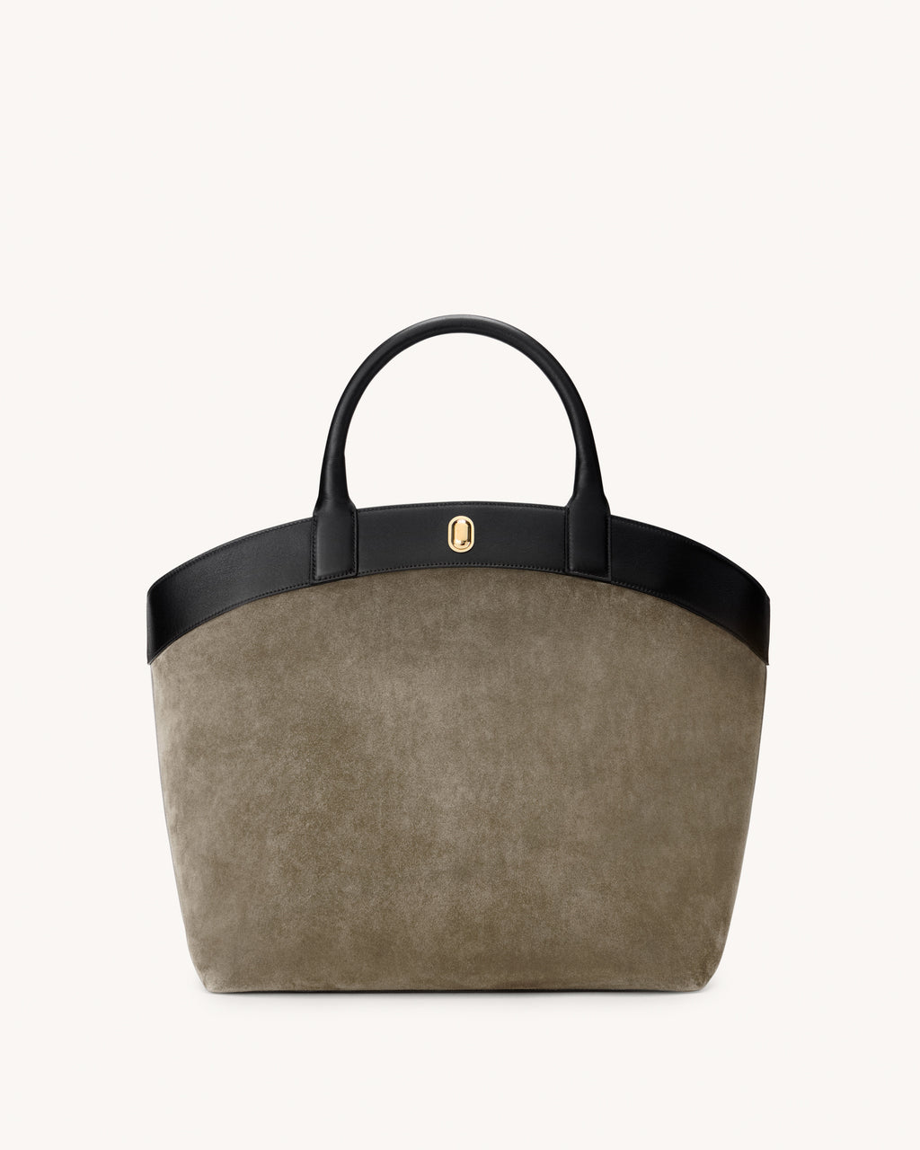 Large Tondo Tote in Mink Suede with Black Leather Trim