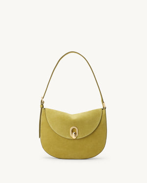 Small Tondo Hobo in Chartreuse Suede