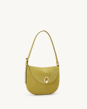 Small Tondo Hobo in Chartreuse Suede