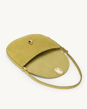 Small Tondo Hobo in Chartreuse Suede