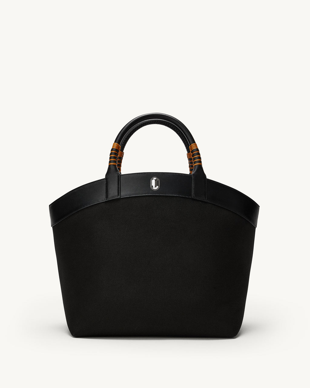 Large Tondo Tote with Whipstitch in Black Canvas