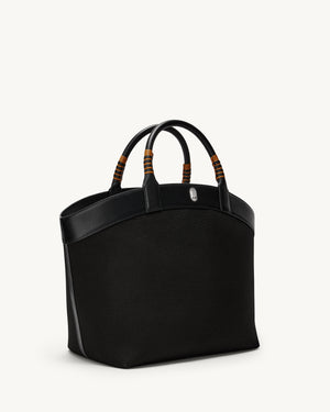 Large Tondo Tote with Whipstitch in Black Canvas