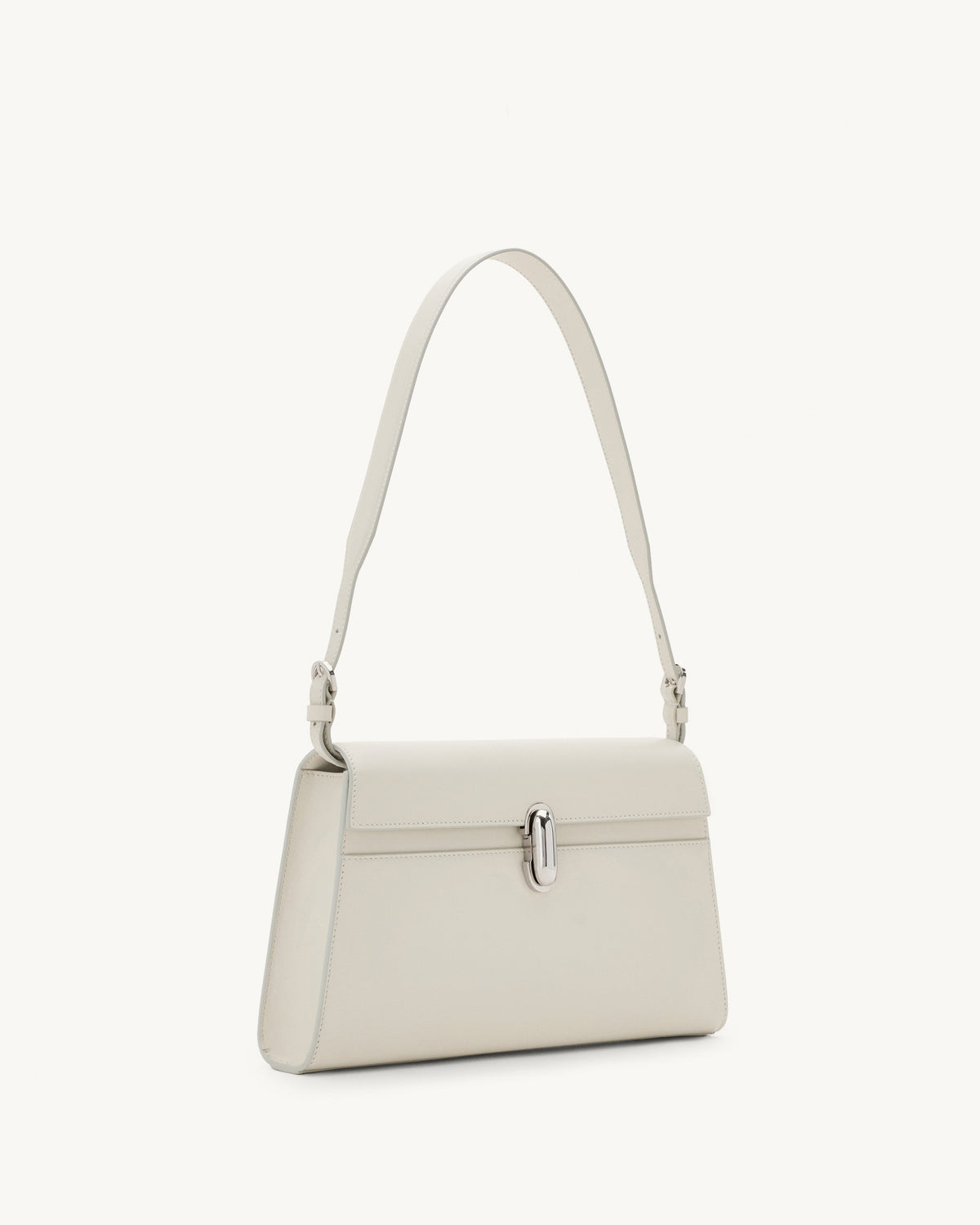 Side view of the Symmetry Shoulder Bag in Ivory Leather 