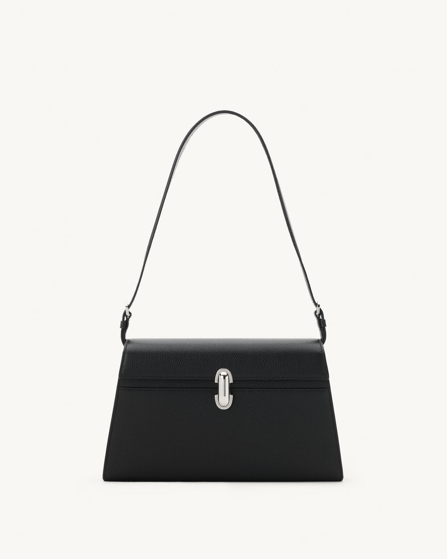 Front view of the Symmerty Shoulder Bag in Black Grained Leather 
