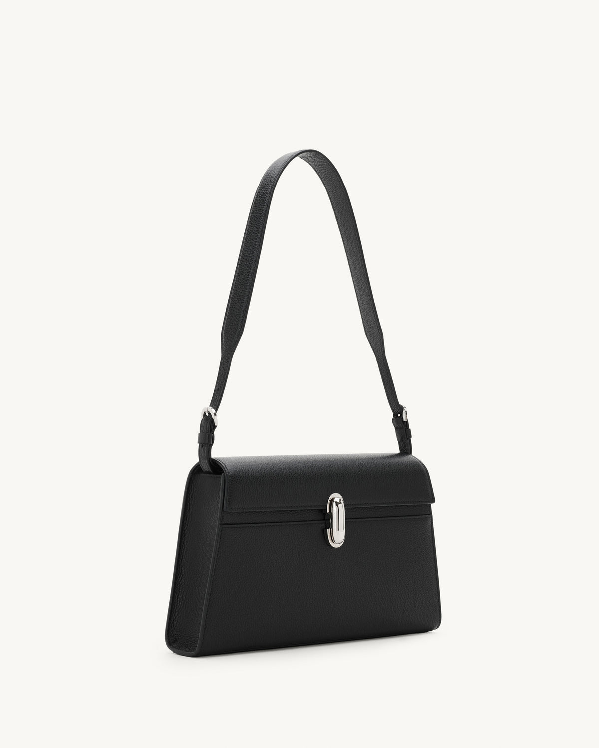 Side view of the Symmetry Shoulder Bag in Black Grained Leather 
