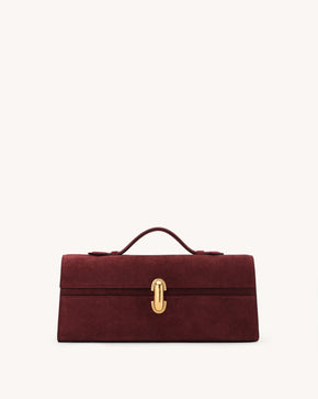 Slim Symmetry Pochette in Wine Suede