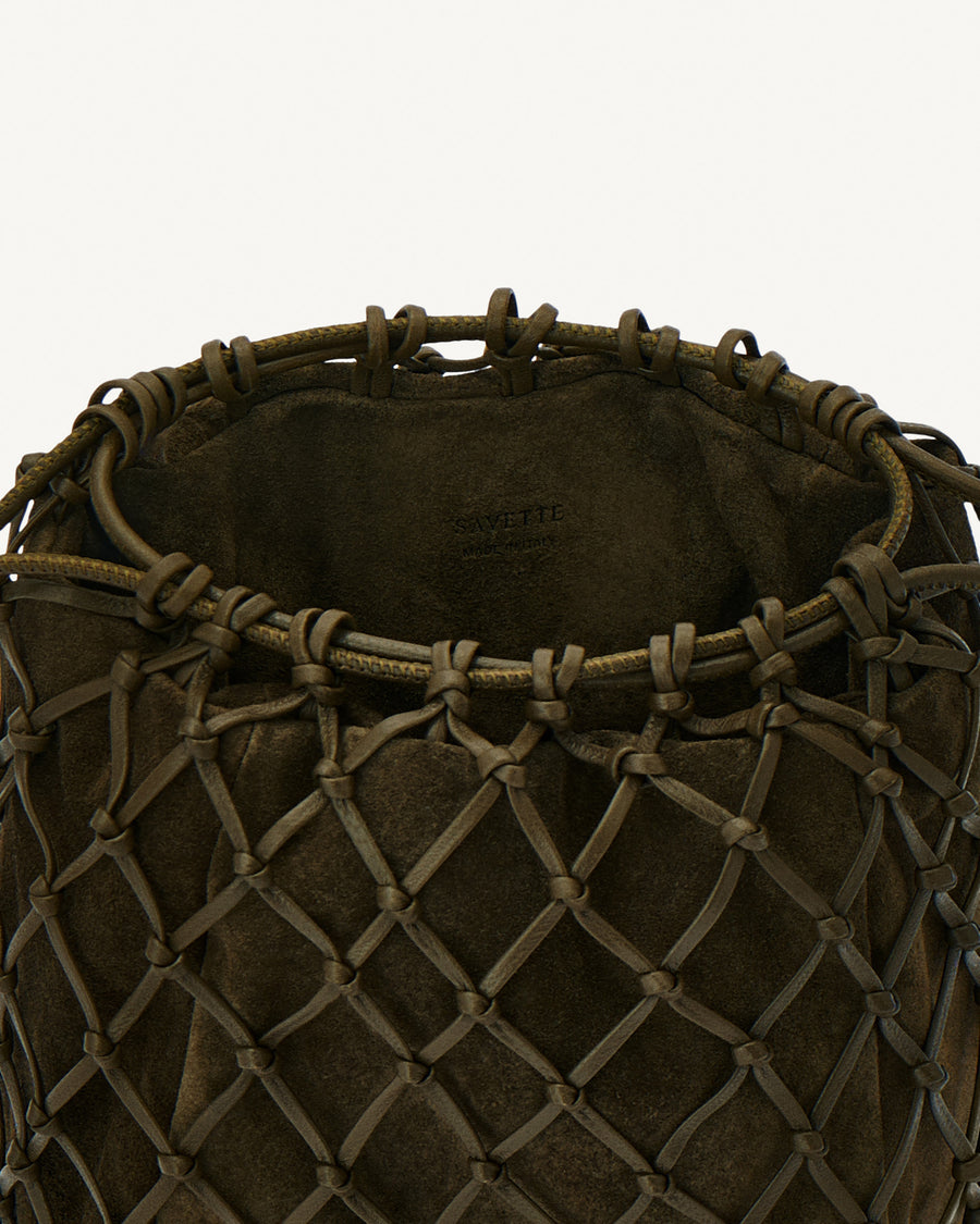 Macrame Pouch in Suede and Leather