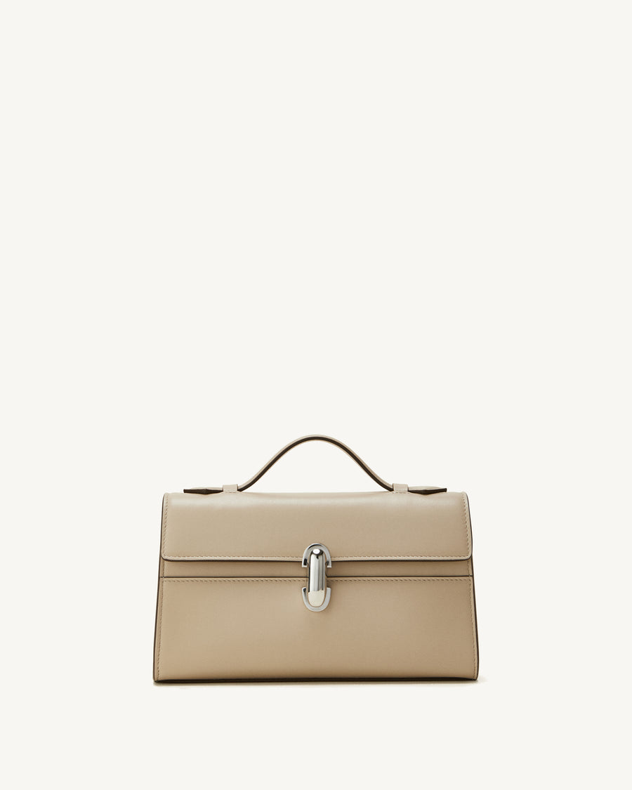 front view of the Symmetry Pochette handbag in Bone leather 