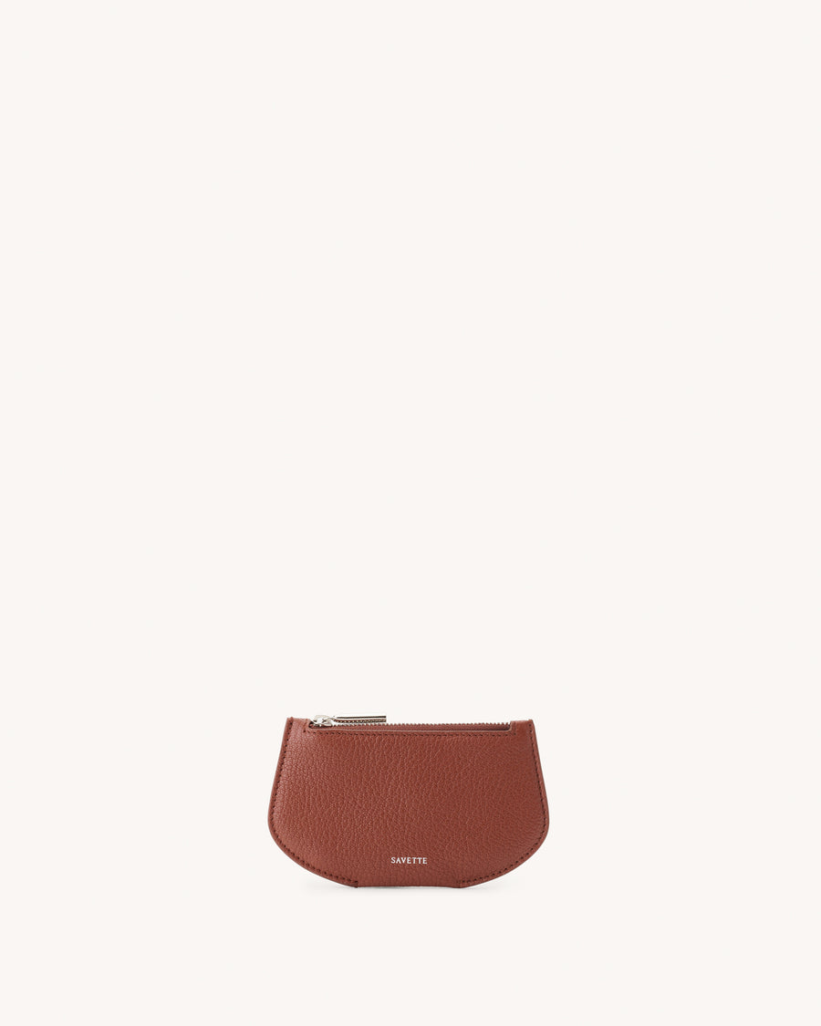 Front view of the Zip Card Case in Maple Chevre