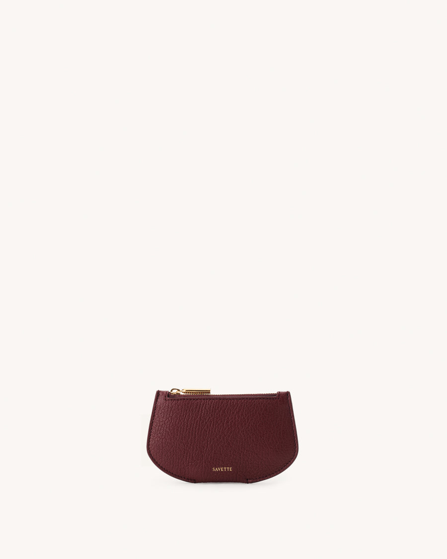 Front view of the Zip Card Case in Wine Chevre